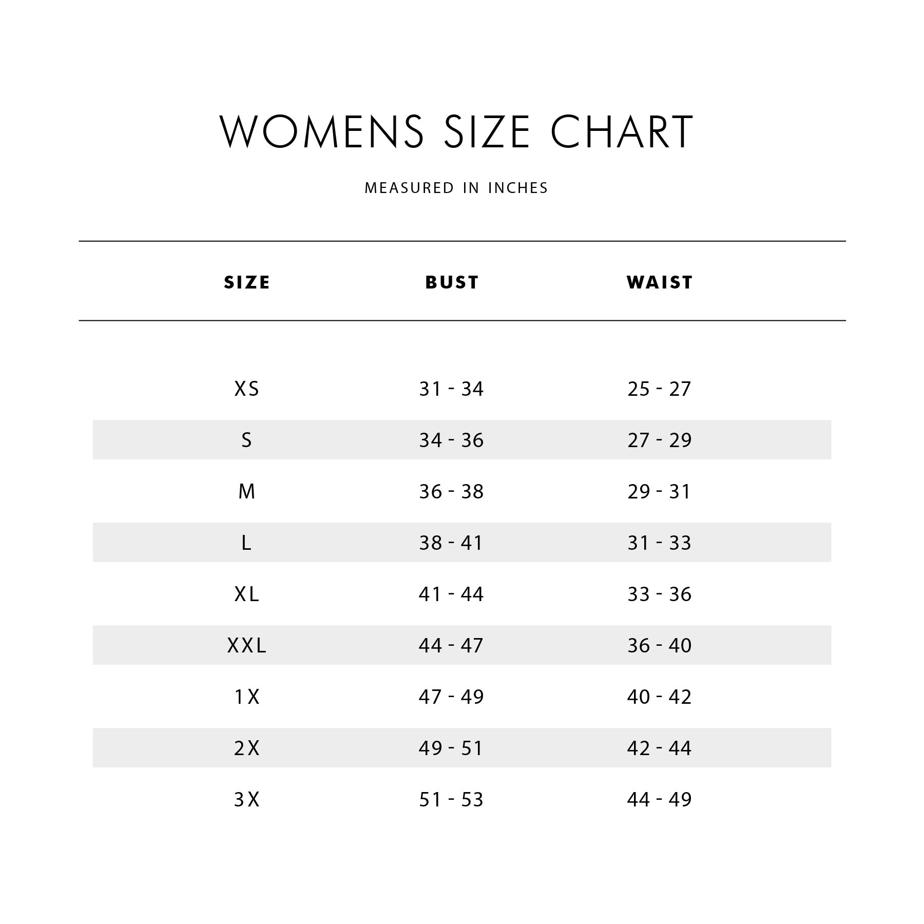 Delias Size Chart